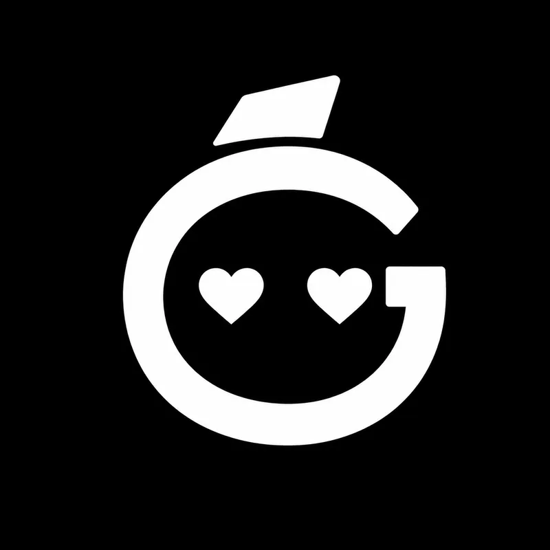 G mascot with heart-shaped eyes on dark background